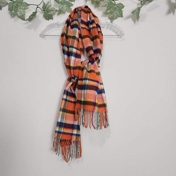 100% Cashmere Made in Scotland Plaid Multicolor Rectangle Scarf Soft with Fringe - Picture 1 of 4